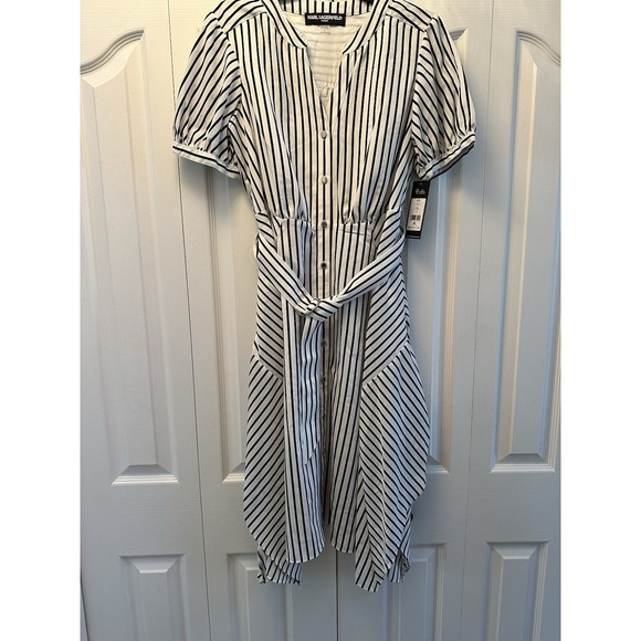 Karl Lagerfeld Paris Women's Dress W Pockets Sz 8. Black White Stripe Sz 8 $159 - Picture 6 of 13